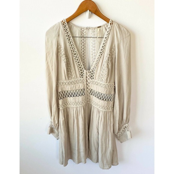 Free People Dress Women's 2 Think I Love You Crochet Macrame Sand Boho - Picture 1 of 11